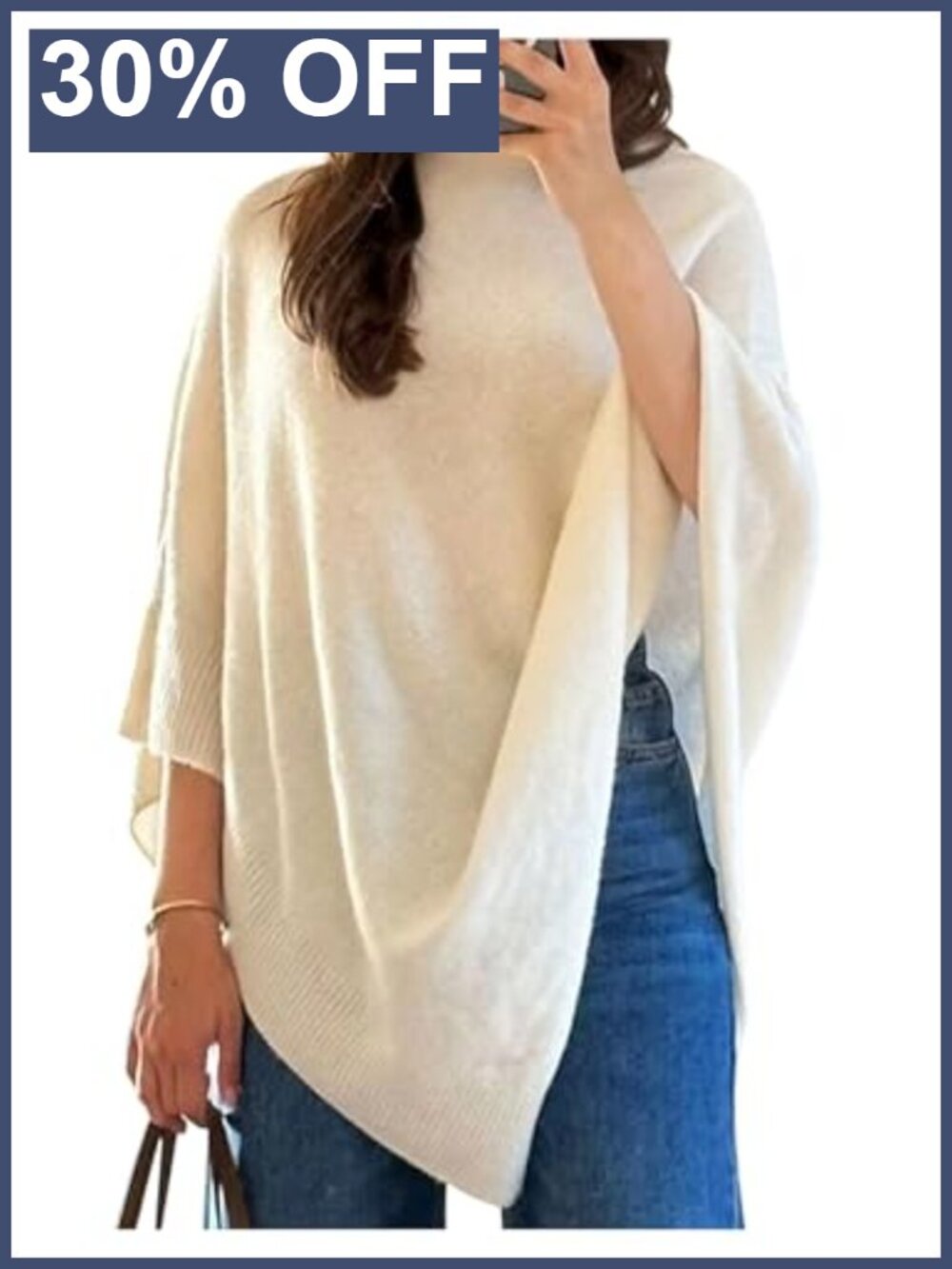 Dolman Sleeve Crochet Knit Poncho Pullover Sweater Boat Neck Lightweight
